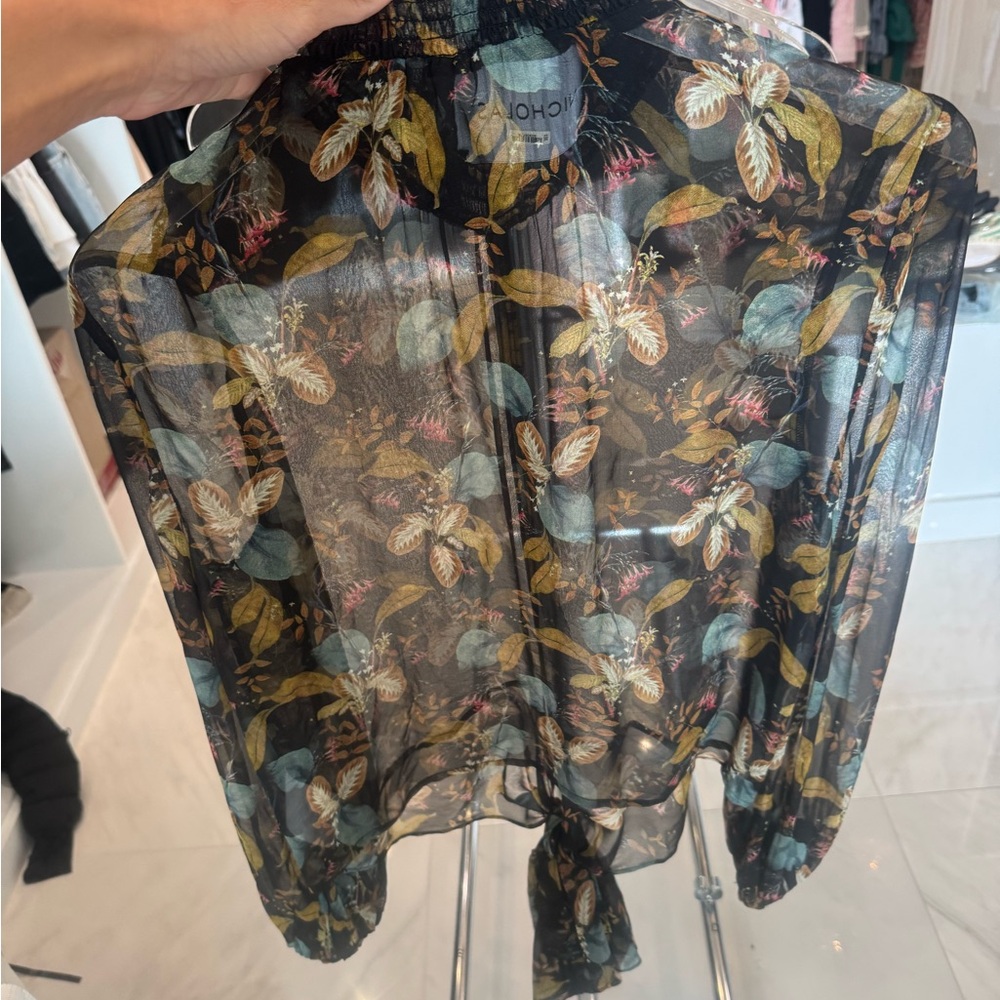 NICHOLAS Black Sheer Tie Front Blouse
